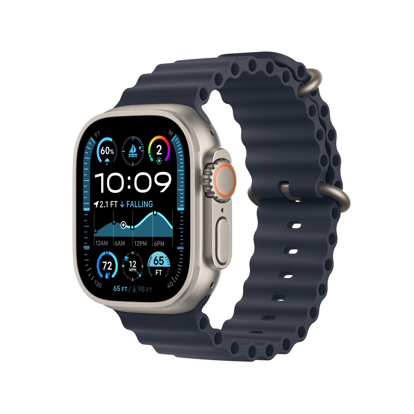 Apple Watch Ultra 2, GPS + LTE 49 mm Natural Titanium Case Navy Ocean Band · Б/у — фото моделі